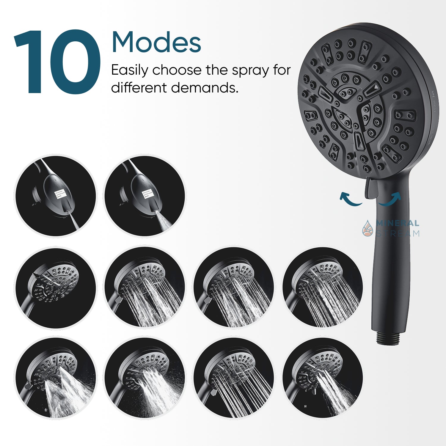 Pommeau de douche MineralStream Luxe 10 modes haute pression (filtrant)